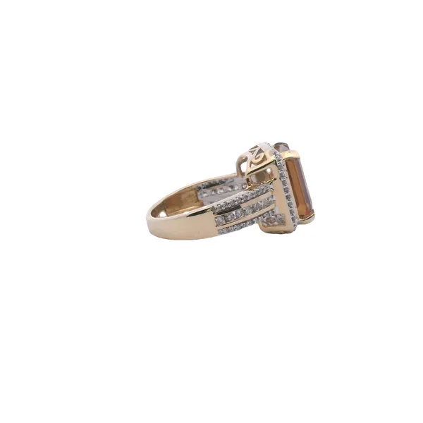 14K Yellow Gold 5 CT Lab Grown Emerald Cut Lusterine Halo Style Ring with .67CTW of Natural Prong and Channel Set Diamonds Image 4 West and Company Auburn, NY
