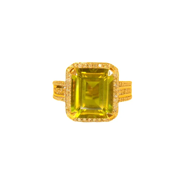 14K Yellow Gold 5 CT Lab Grown Emerald Cut Lusterine Halo Style Ring with .67CTW of Natural Prong and Channel Set Diamonds Image 5 West and Company Auburn, NY