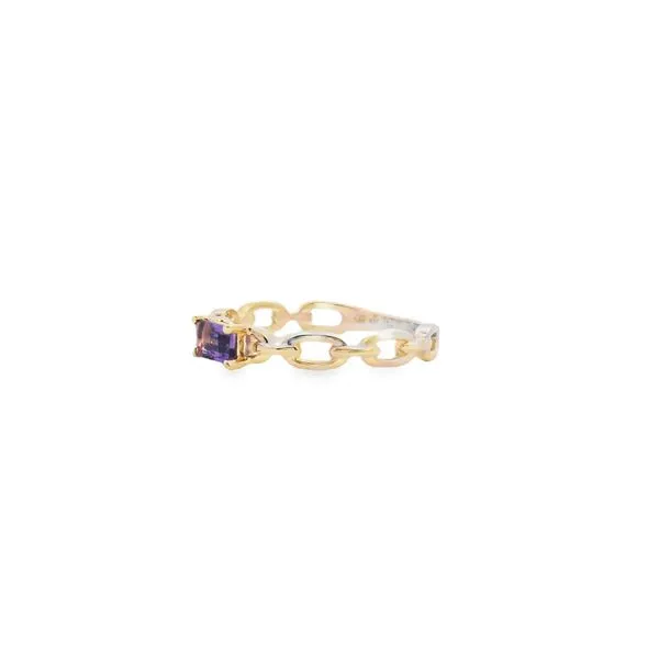 14K Yellow Gold Emerald Cut Amethyst with Link Band Ring Image 2 West and Company Auburn, NY