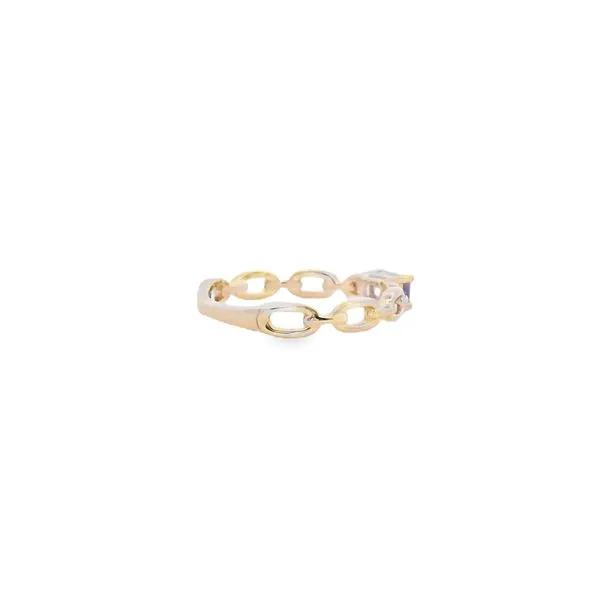 14K Yellow Gold Emerald Cut Amethyst with Link Band Ring Image 4 West and Company Auburn, NY