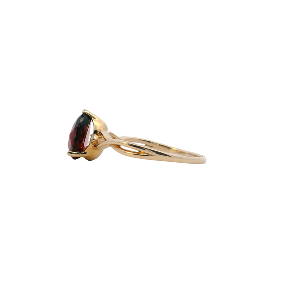 14K Yellow Gold Pear Shaped Checkerboard Cut Garnet Ring with Diamond Accents, and Shimmering White Spinel Image 2 West and Company Auburn, NY