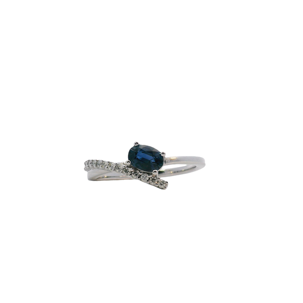 14K White Gold Oval Natural Sapphire and Diamond Bypass Ring West and Company Auburn, NY