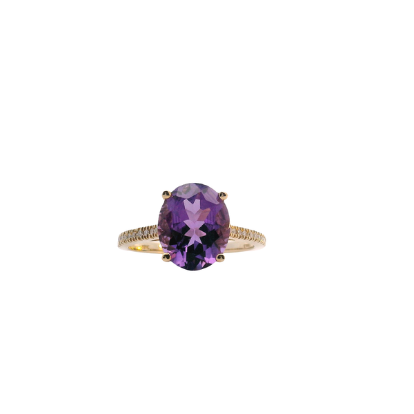 14K Yelow Gold Oval Amethyst Ring with Diamond Band West and Company Auburn, NY