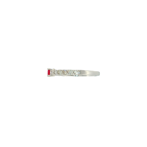 14K White Gold East West Emerald Cut Ruby and Diamond Stackable Band Ring Image 2 West and Company Auburn, NY