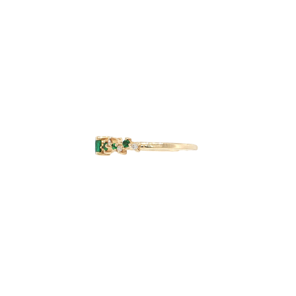 14K Yellow Gold Natural Emerald and Diamond Scatter Ring Image 2 West and Company Auburn, NY