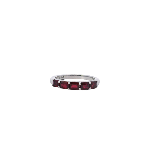 14K White Gold Emerald Cut Natural Ruby Band West and Company Auburn, NY