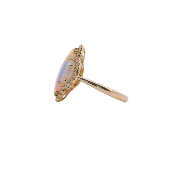 14K Yellow Gold Opal and Diamond Three Stone Ring Image 2 West and Company Auburn, NY