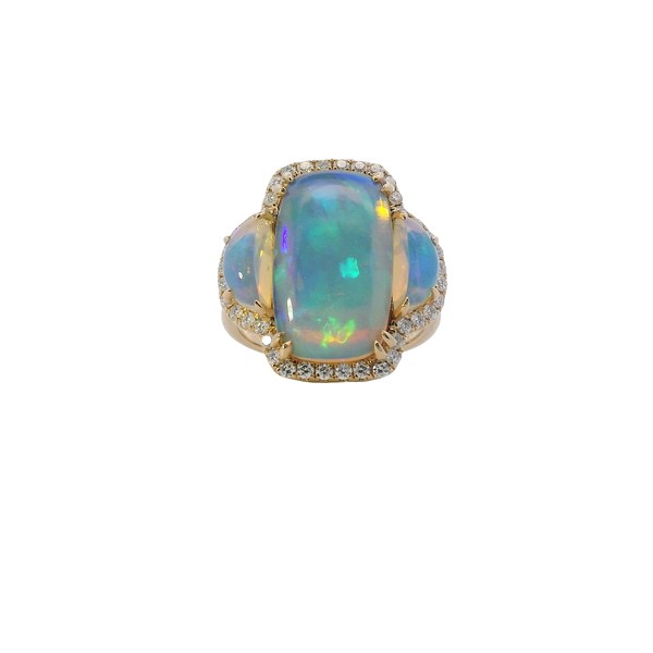 14K Yellow Gold Opal and Diamond Three Stone Ring West and Company Auburn, NY