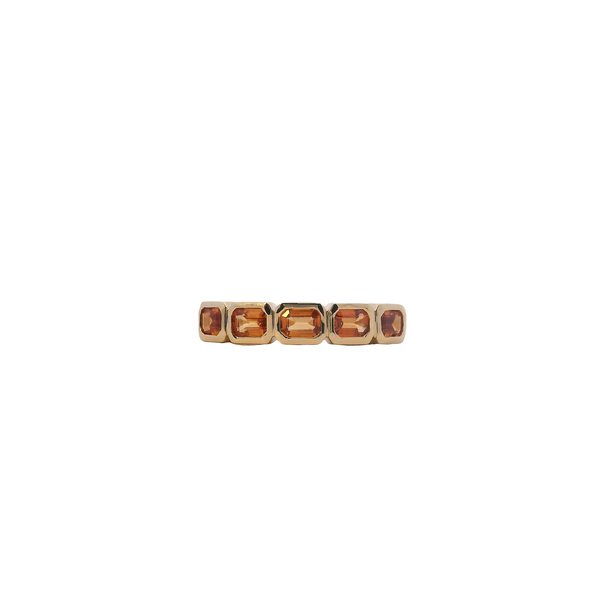 18K Yellow Gold Emerald Cut East - West Orange Sapphire Ring West and Company Auburn, NY