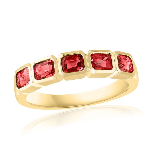 18K Yellow Gold East West Bezel Set Ruby Band Ring West and Company Auburn, NY