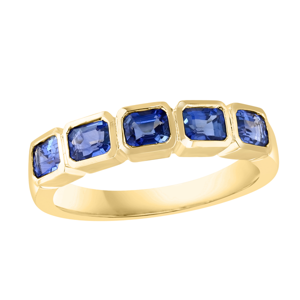 18K Yellow Gold Emerald Cut East - West Sapphire Ring West and Company Auburn, NY