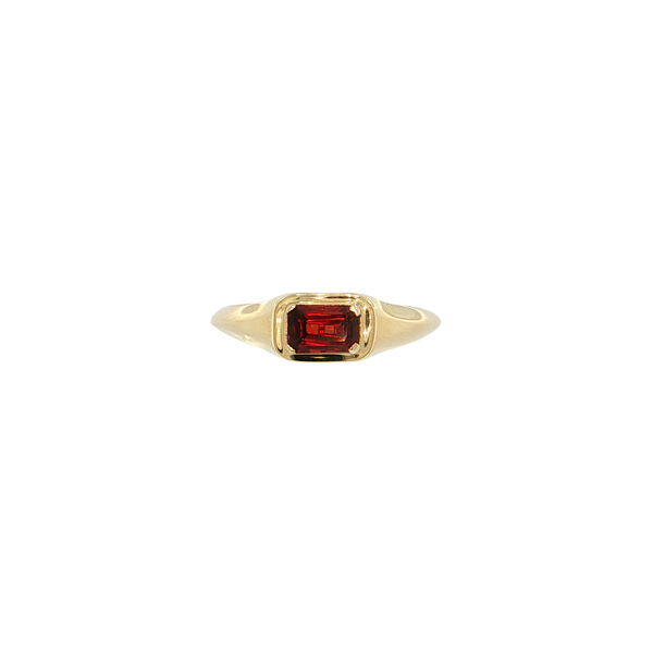 10K Yellow Gold East West Garnet Signet Style Ring West and Company Auburn, NY