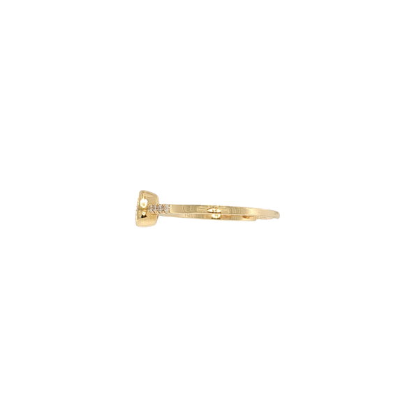 14K Yellow Gold Bezel Set Pear Shaped  Garnet and Diamond Ring with Milgrain Detail Image 2 West and Company Auburn, NY