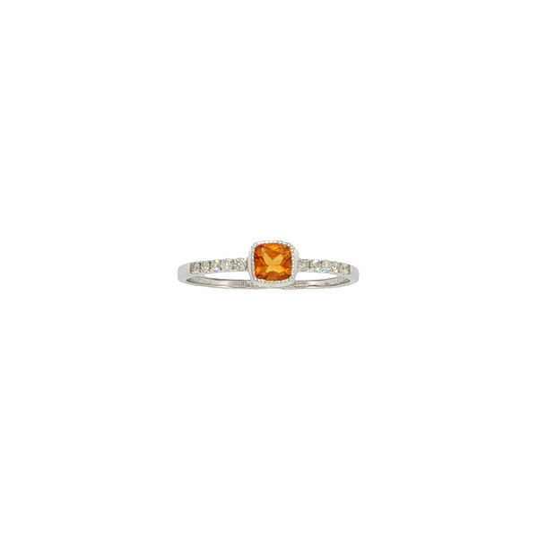 14K White Gold Bezel Set Citrine and Diamond Ring with Milgrain Detail West and Company Auburn, NY