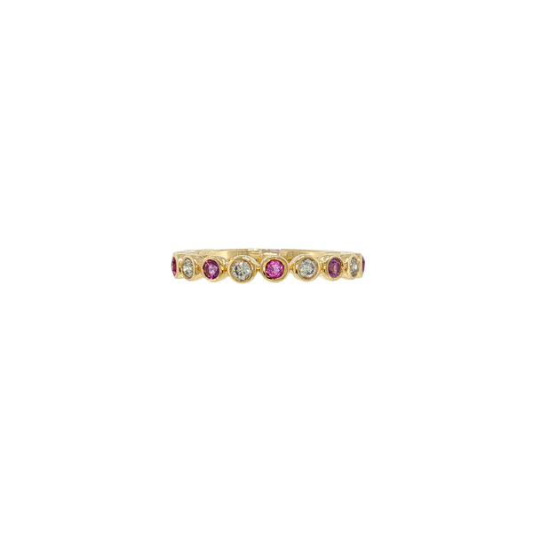 10K Yellow Gold Amehtyst and Diamond Bezel Set Band West and Company Auburn, NY