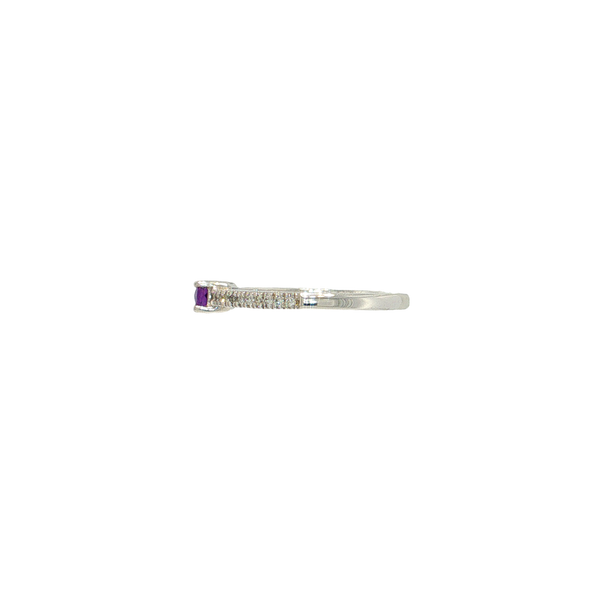 14K White Gold Checkerboard Cut East West Amethyst and Diamond Ring Image 2 West and Company Auburn, NY
