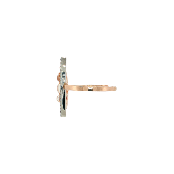 14K Rose and White Gold Open Concept Moonstone Crescent Moon Ring with Diamond Accents Image 2 West and Company Auburn, NY