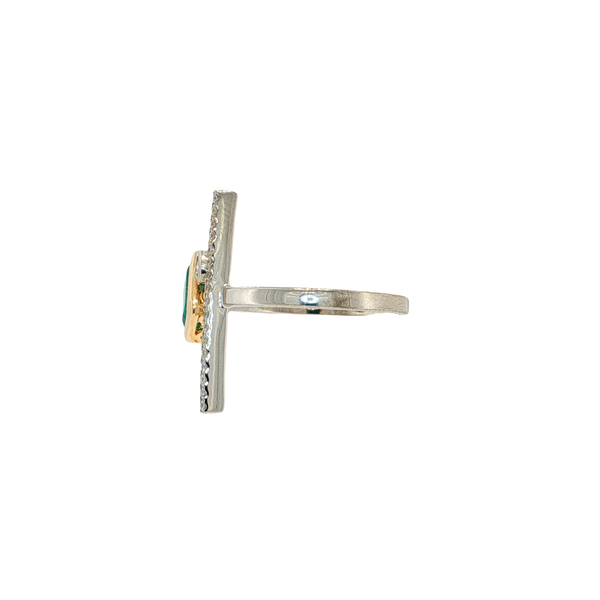 14K Yellow and White Gold Bezel Set Lab Grown Paraiba Colored Garnet and Natural Diamond Bypass Ring Image 2 West and Company Auburn, NY