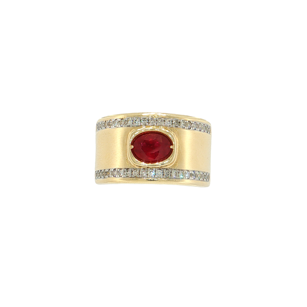 14K Yellow Gold Natural Ruby and Diamond Cigar Band Ring West and Company Auburn, NY
