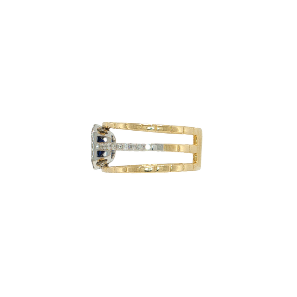 14K Yellow Gold Triple Row Sapphire and Diamond Halo Ring Image 2 West and Company Auburn, NY
