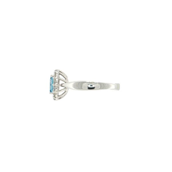 14K White Gold Oval Blue Topaz and Diamond Ring with European Shank Image 2 West and Company Auburn, NY