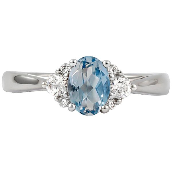 14K White Gold Aquamarine and Diamond Ring with European Shank and Surprise Diamond West and Company Auburn, NY