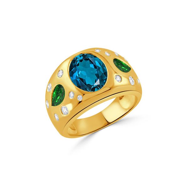 18K Multi Gem Domed Cigar Band Ring West and Company Auburn, NY