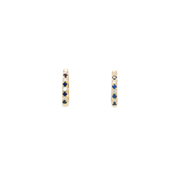 14K Yellow Gold Sapphire and Diamond Huggy Hoop Earrings West and Company Auburn, NY