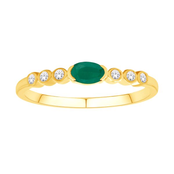 14K Yellow Gold Semi-Bezel Emerald Ring with Bezel Set Diamond Accents West and Company Auburn, NY