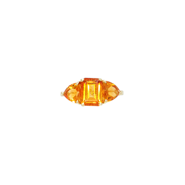 10K Yellow Gold Emerald Cut Citrine Ring with Trillion Accents West and Company Auburn, NY
