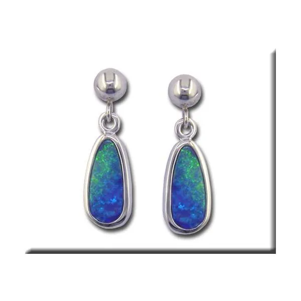 14K White Gold Australian Opal Doublet Dangle Earrings West and Company Auburn, NY