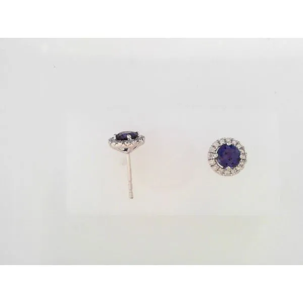 14K White Gold Created Alexandrite and Diamond Halo Earrings West and Company Auburn, NY