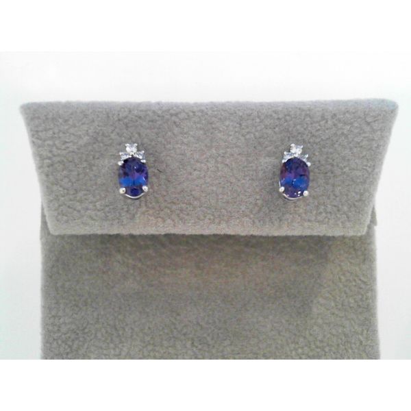 14K White Gold Oval .99TW Created Alexandrite Earrings With .10TW Diamond Accents Image 2 West and Company Auburn, NY