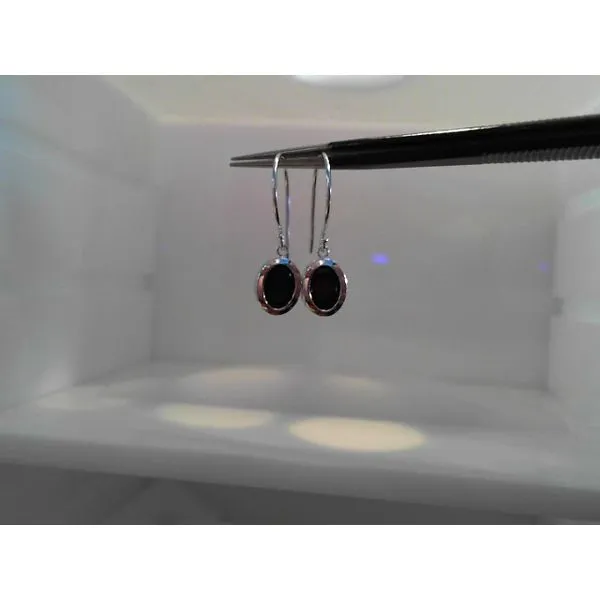 14K White Gold Bezel Set Onyx Euro-Wire Dangle Earrings West and Company Auburn, NY