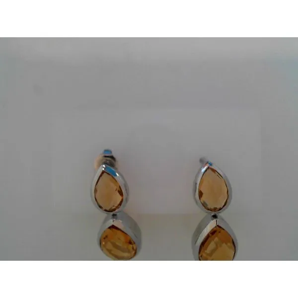 Sterling Silver Golden Citrine Bezel Set Dangle Earrings West and Company Auburn, NY