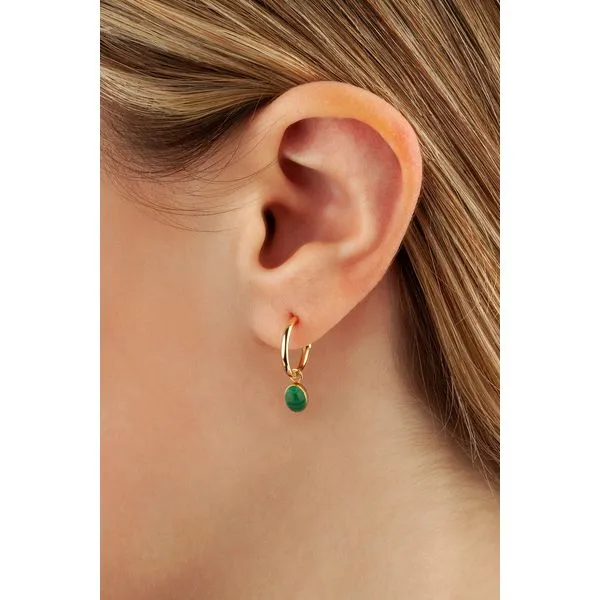 14K Yellow Gold Demi Hoop Earrings with Removable Malachite Dangle Image 2 West and Company Auburn, NY