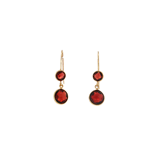 10K Yellow Gold Bezel Set Garnet Two Stone Dangle Earrings West and Company Auburn, NY