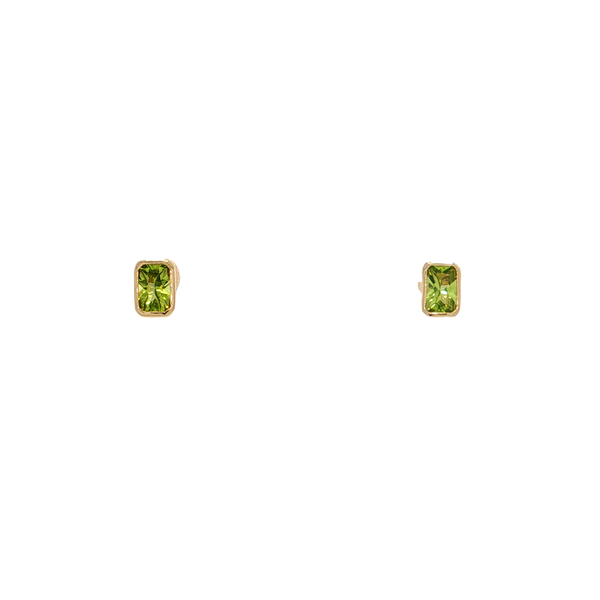 14K Yellow Gold Bezel Set Peridot Earrings West and Company Auburn, NY