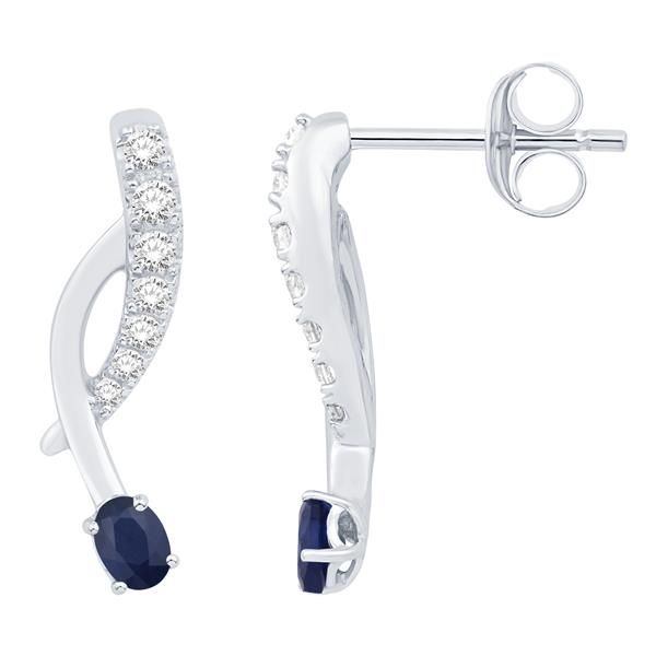 14K White Gold Sapphie and Diamond Dangle/Climber Earrings West and Company Auburn, NY