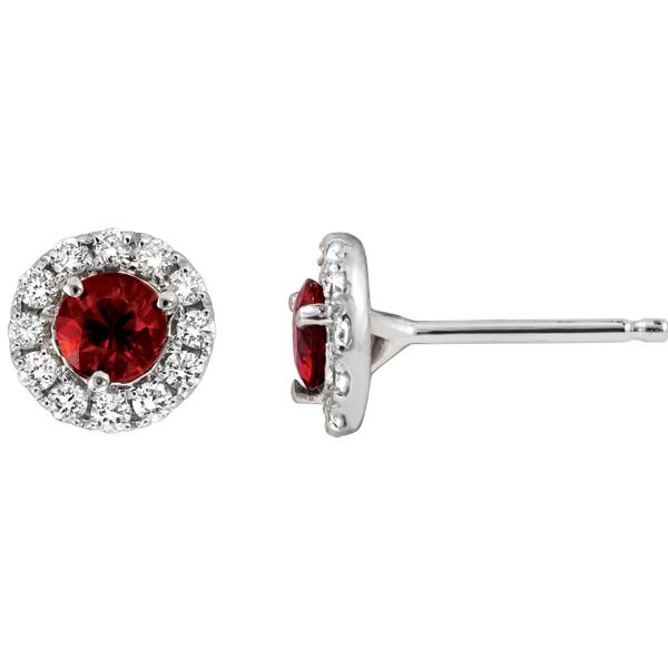 14K White Gold Natural Ruby and Diamond Halo Design Earrings West and Company Auburn, NY