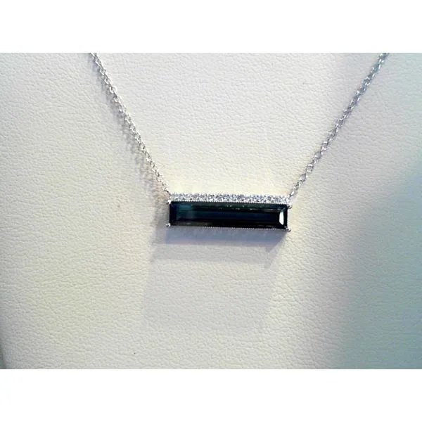 14K White Gold London Blue Topaz and Diamond Bar Necklace West and Company Auburn, NY