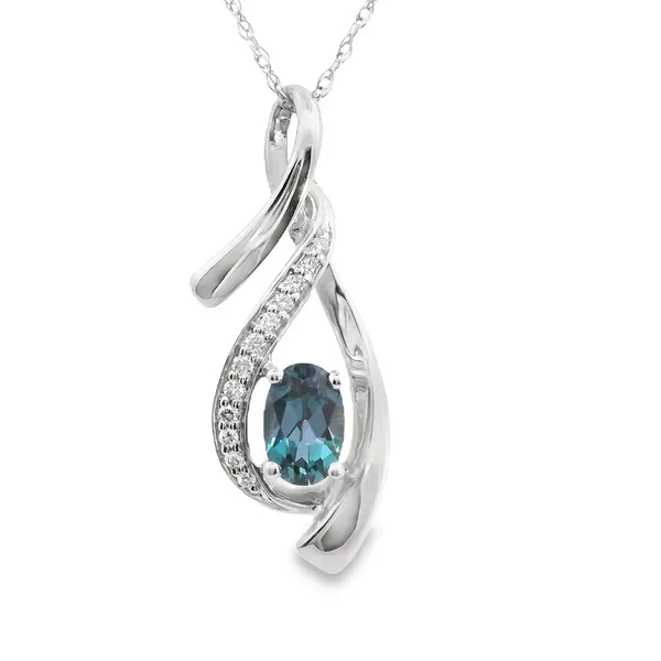 14K White Gold Created Alexandrite and Diamond Pendant West and Company Auburn, NY