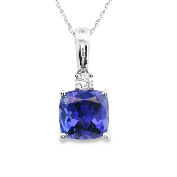 14K White Gold Cushion Cut Tanzanite Pendant With Diamond Accent West and Company Auburn, NY