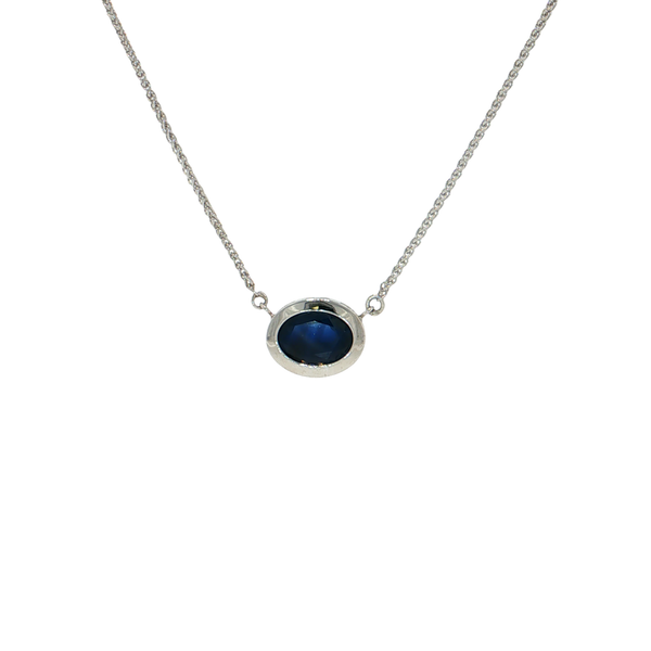 14K White Gold Oval Sapphire Pendant on 18 Inch 10K White  Gold Chain With Lobster Claw Clasp West and Company Auburn, NY