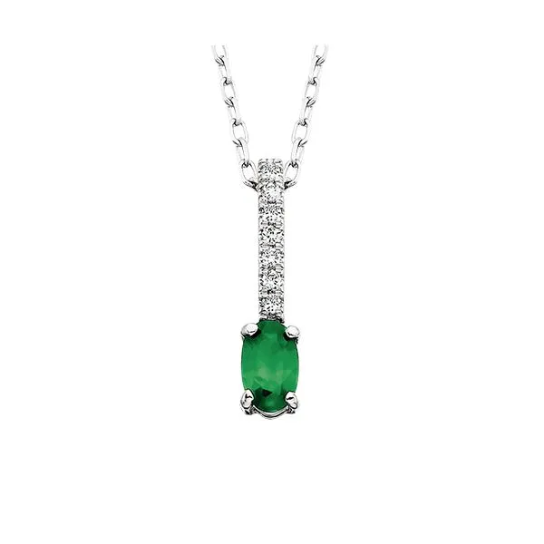 10K White Gold Oval Emerald Pendant with Diamond Bale and Complimentary Chain West and Company Auburn, NY
