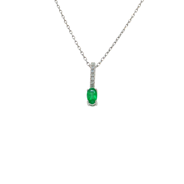 10K White Gold Oval Emerald Pendant with Diamond Bale and Complimentary Chain West and Company Auburn, NY