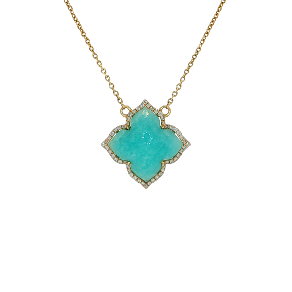 14K Yellow Gold Amazonite and Diamond Clover Neckalce West and Company Auburn, NY