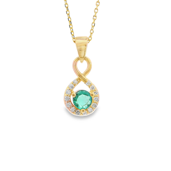 14K Emerald and Diamond Infinity Style Pendant with Diamond Cut Cable Chain Image 2 West and Company Auburn, NY