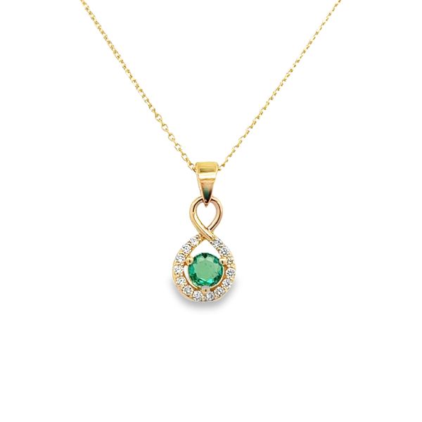 14K Emerald and Diamond Infinity Style Pendant with Diamond Cut Cable Chain West and Company Auburn, NY