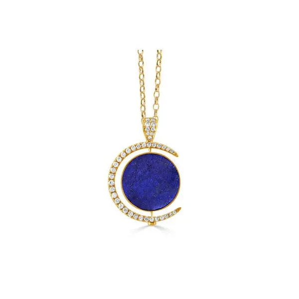 18K Yellow Gold Diamond and Lapis Reversible Celestial Medallion with Adjustable Chain and Lobster Claw Clasp Image 2 West and Company Auburn, NY